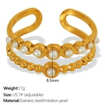 Gold color / One size / 1 Piece Simple Series Stainless Steel  Gold Color Artificial Pearl Women's Adjustable Rings Picture5